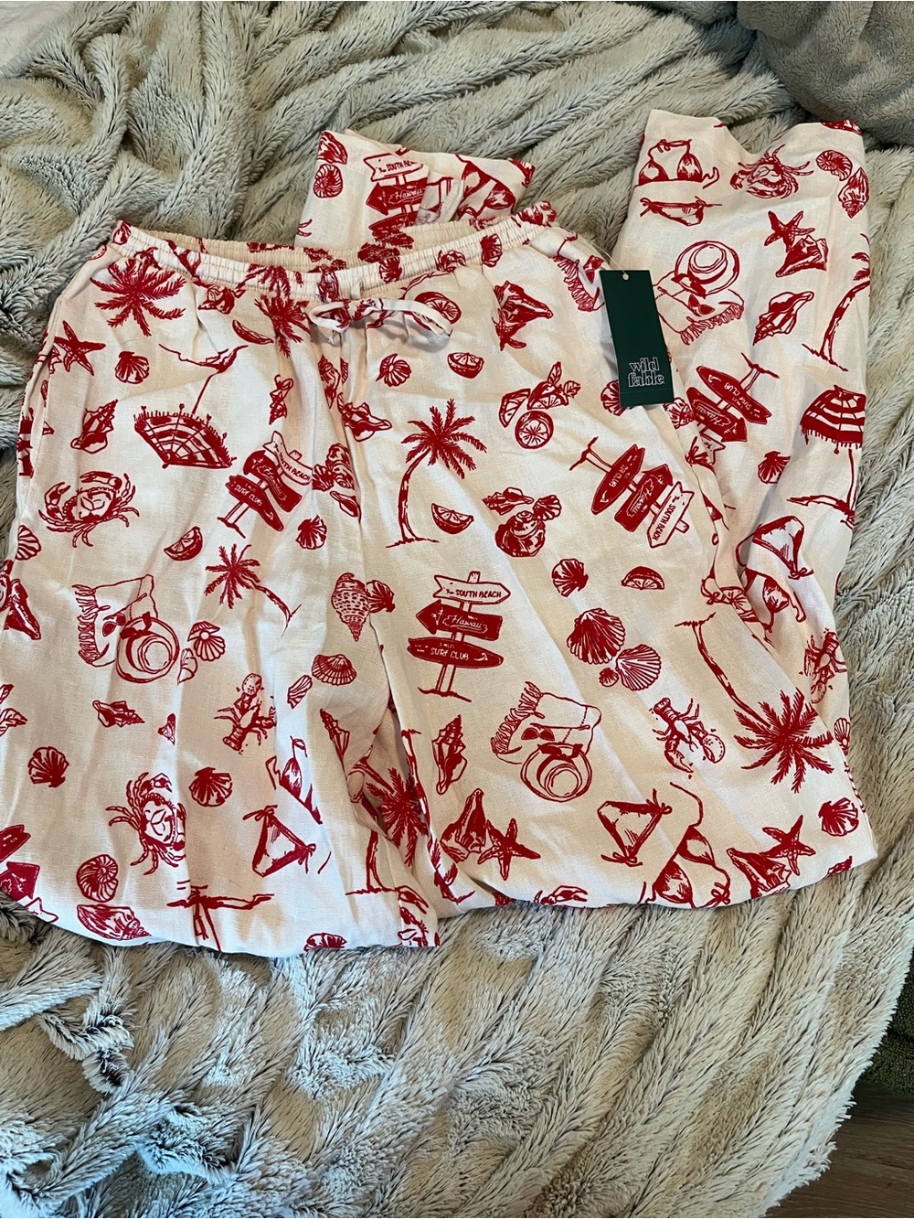wild fable White Wide Leg Pants with Red Tropical Print